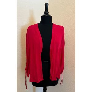 Chico's 3/4 Tie Ruched Sleeve  Open Light Cardigan-Sz 1 (8/M)